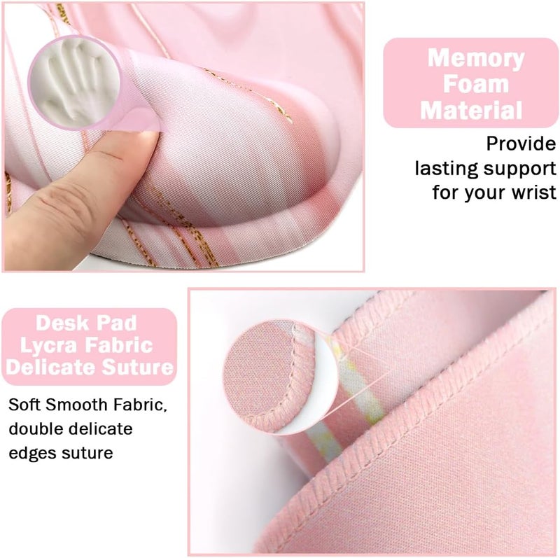 Yunoble 4-in-1 Gaming Mouse Pad Wrist Support Set，Desk Pad + Mouse Pad with Wrist Rest + Keyboard Wrist Rest + Coaster, Ergonomic Design for Home Office Study Game - Pink Fluid - Image 5